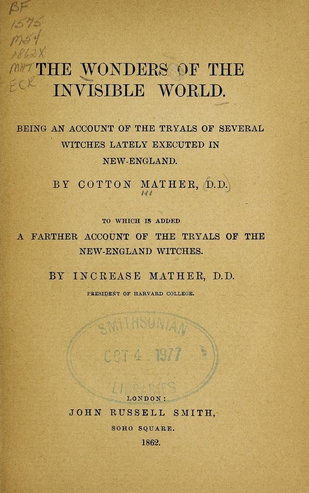 COTTON MATHER, 1693. Title-page of the 1693 London edition