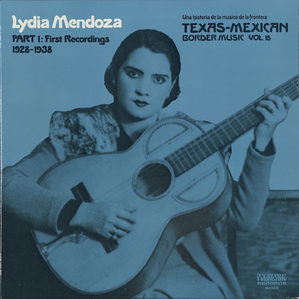 Cover of Lydia Mendoza LP record, Part 1: First Recordings 1928–1938, with an early photo of Mendoza with a guitar..