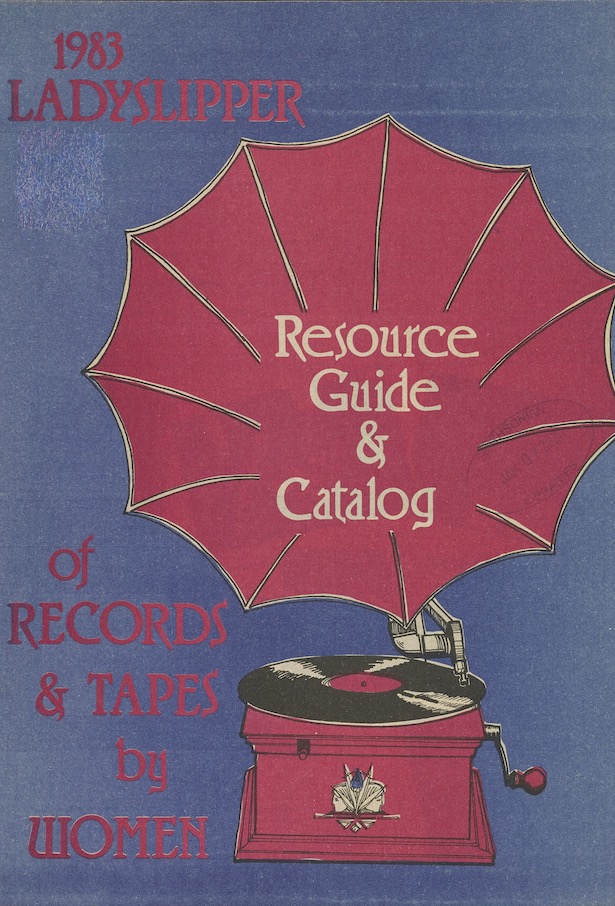 Cover of the Ladyslipper catalog from 1983 featuring an illustration of an antique phonograph.