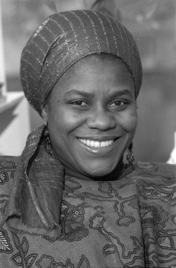 Black and white photo of Bernice Johnson Reagon smiling, 1981.