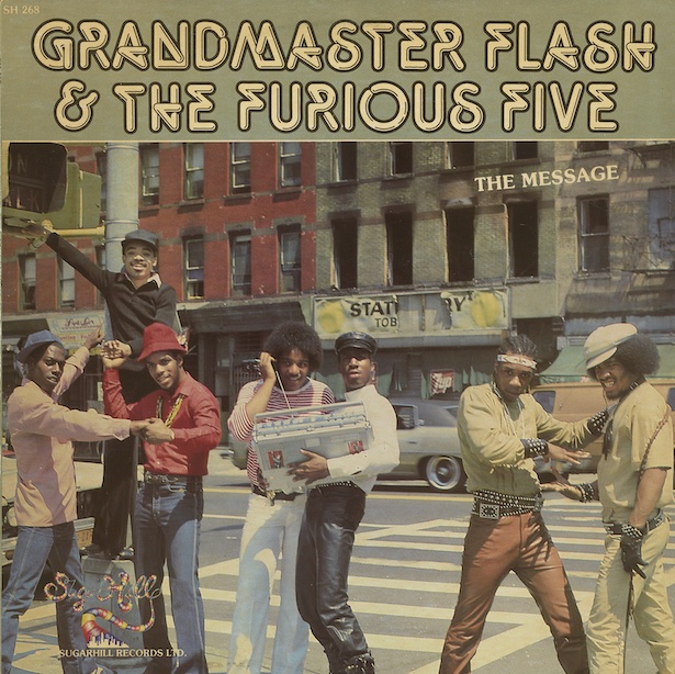Front cover of Grandmaster Flash and the Furious Five's 1982 LP record, The Message.