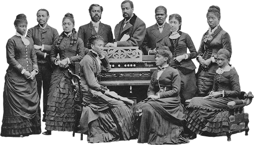 Black and white photograph of the Fisk Jubilee Singers from The Story of the Jubilee Singers: With Their Songs, 1880.