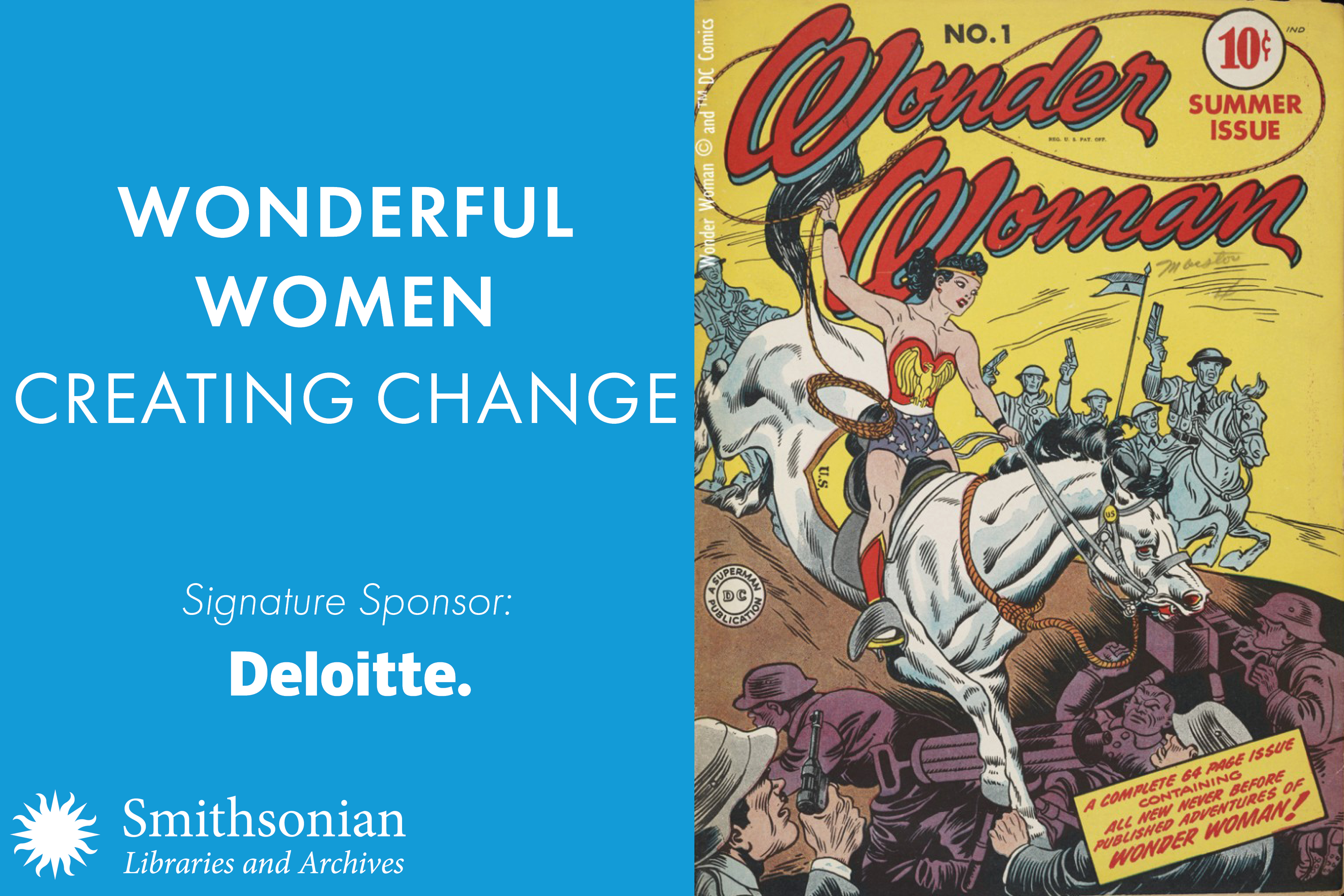 Wonderul Women Creating Change - Signature Sponsor: Deloitte with cover of Wonder Woman comic