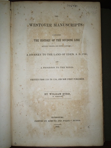 The Westover Manuscripts Containing The History Of The