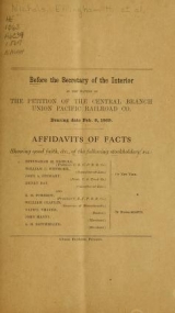 Cover of Before the Secretary of the Interior in the matter of the petition of the Central Branch Union Pacific Railroad Co