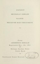Cover of Patient Quinalt i.e. Quinault Indians allege received bad treatment