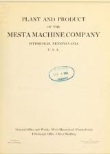 Cover of Plant and product of the Mesta Machine Company, Pittsburgh, Pennsylvania, U.S.A