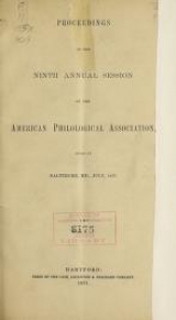 Cover of Proceedings of the ... annual session of the American Philological Association 9th-16th (1877-1884)