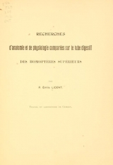 Cover of Recherches d'anatomie et de physiologie comparées sur le tube digestif des Homoptères supérieurs