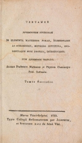 Cover of Tentamen juventutem studiosam in elementa matheseos purae, elementaris ac sublimioris, methodo intuitiva, evidentiaque huic propria, introducendi t. 2