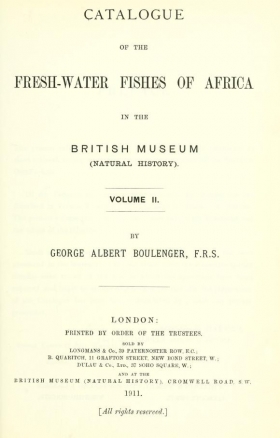 Cover of Catalogue of the fresh-water fishes of Africa in the British Museum (Natural History)