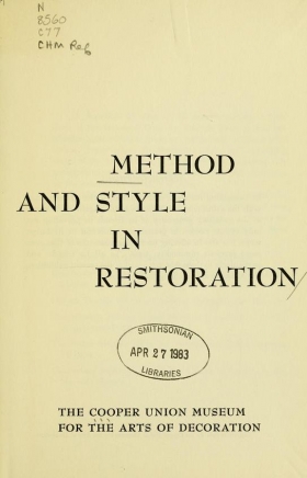 Cover of Method and style in restoration