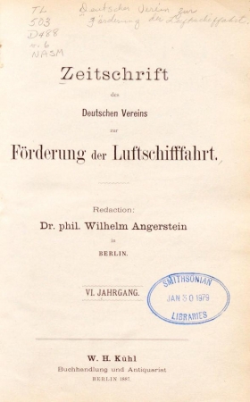 Cover of Zeitschrift des Deutschen Vereins zur Folrderung der Luftschiffahrt