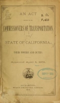 Cover of An act relative to the Commissioners of transportation of the State of California