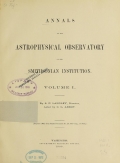 Cover of Annals of the Astrophysical Observatory of the Smithsonian Institution