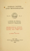 Cover of Archeological investigations on Manhattan island, New York city 