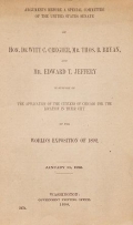 Cover of Arguments before a special committee of the United States Senate by Hon. De Witt C. Cregier, Mr. Thos. B. Bryan, and Mr. Edward T.