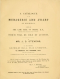 Cover of A catalogue of the menagerie and aviary at Knowsley