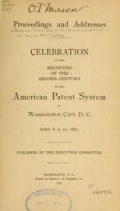 Cover of Celebration of the beginning of the second century of the American patent system at Washington City, D. C., April 8, 9, 10, 1891