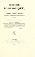 Cover of Centurie zoologique, ou, Choix d'animaux rares, nouveaux ou imparfaitement connus