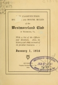 Cover of The constitution, by-laws and house rules of the Westmoreland Club of Richmond, Va