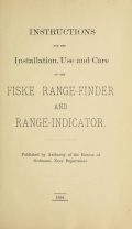 Cover of Instructions for the installation, use and care of the Fiske range-finder and range-indicator