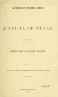 Cover of Manual of style for use in composition and proof reading