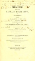 Cover of Memoirs of the late Captain Hugh Crow of Liverpool