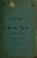 Cover of Notes on the Chapin mine, Iron Mountain, Mich., Oct., 1890