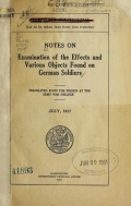 Cover of Notes on examination of the effects and various objects found on German soldiers