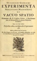 Cover of Ottonis de Guericke Experimenta nova (ut vocantur) Magdeburgica de vacuo spatio