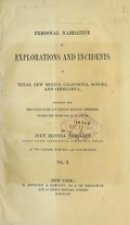 Cover of Personal narrative of explorations and incidents in Texas, New Mexico, California, Sonora, and Chihuahua v.2 (1854)