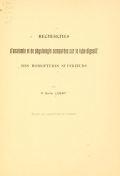 Cover of Recherches d'anatomie et de physiologie comparées sur le tube digestif des Homoptères supérieurs