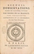 Cover of Recueil d'observations faites en plusieurs voyages par ordre de Sa Majesté, pour perfectionner l'astronomie et la geographie