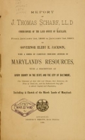 Cover of Report of J. Thomas Scharf, LL.D, Commissioner of the Land Office of Maryland, from January 1st, 1888 to January 1st, 1890, to Governor Elihu E. Jackson