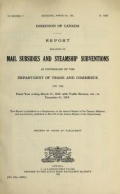 Cover of Report relating to mail subsidies and steamship subventions as controlled by the Department of Trade and Commerce for the fiscal year ending March 31,