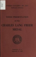 Cover of Third presentation of the Charles Lang Freer medal, September 15, 1965