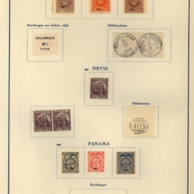 stamp collector's page with labeled stamps