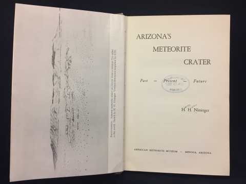Title Page of Arizona's meteorite crater, showing fronticepiece - a sketch by Nininger of the crater