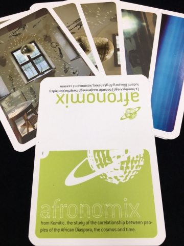 Sanford Biggers, Afronomical Way, sample of afronomix cards