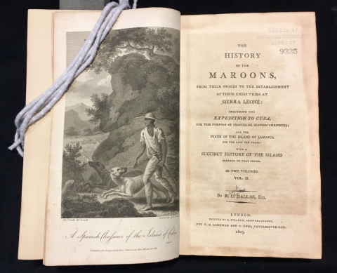 Title and frontispiece of volume 2 of The History of the Maroons