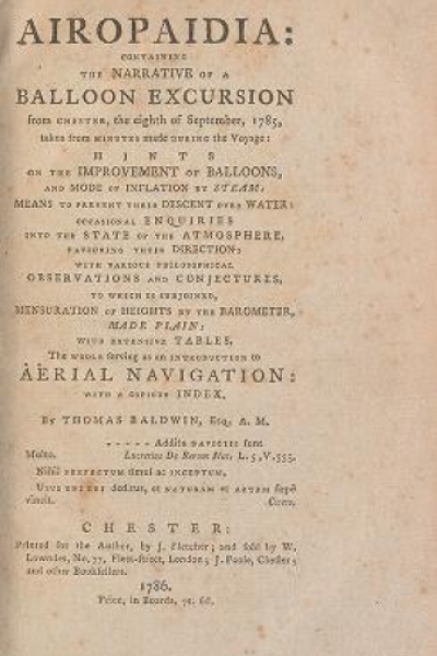 Cover of Airopaidia- containing the narrative of a balloon excursion from Chester, the eighth of September, 1785, taken from minutes made during the voyage- hi