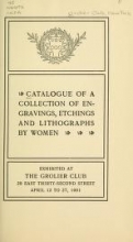 Cover of Catalogue of a collection of engravings, etchings and lithographs by women