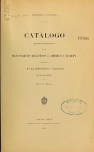 Cover of Catálogo ... de los manuscritos relativos á América y Europa