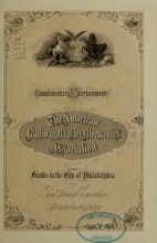 Cover of Complimentary entertainments given to the American Master Mechanics Association at their third annual convention, Sept. 14th, 15th, 16th, & 17th, 1870