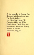 Cover of A few examples of oriental art, illustrated in colour selcted from the Larkin Gallery, 104, New Bond Street, W., consisting of blue and white famille 