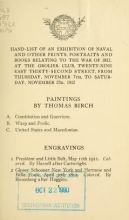 Cover of Hand-list of an exhibition of naval and other prints, portraits and books relating to the war of 1812, ... November 7th to ... 23d, 1912