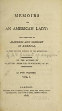 Cover of Memoirs of an American lady v.1 (1808)
