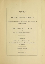 Cover of Notes on the two Jesuit manuscripts belonging to the estate of the late Hon. John Neilson, of Quebec, Canada