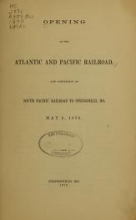 Cover of Opening of the Atlantic and Pacific Railroad